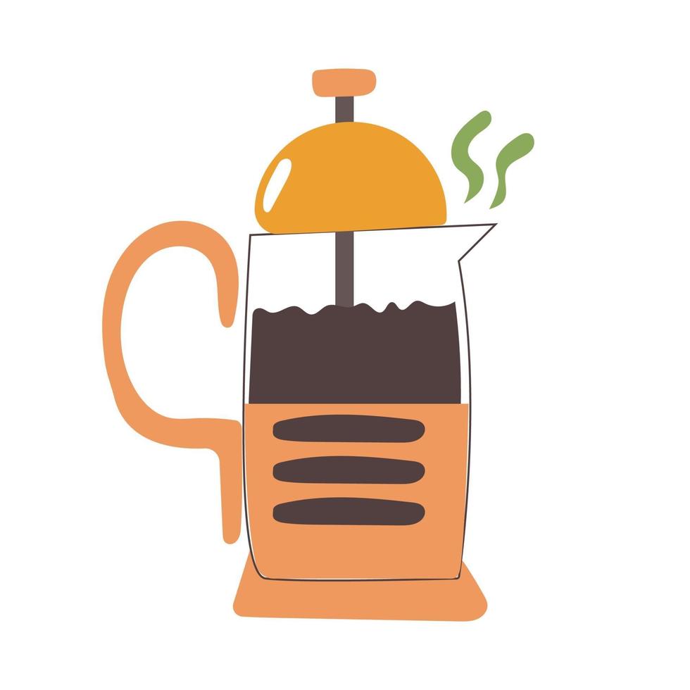 Hand drawn french press with coffee. Flat illustration. vector