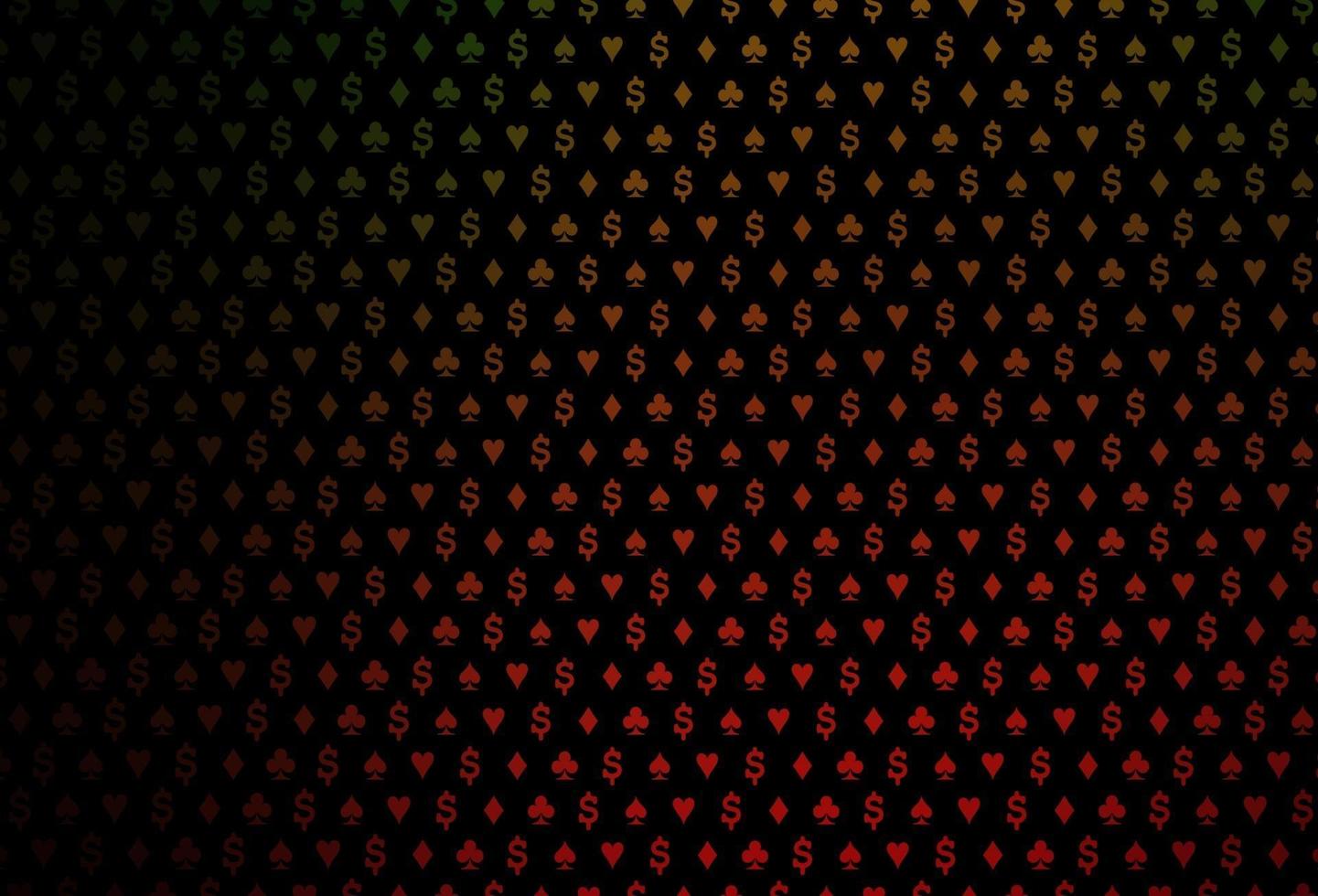 Dark green, red vector cover with symbols of gamble.