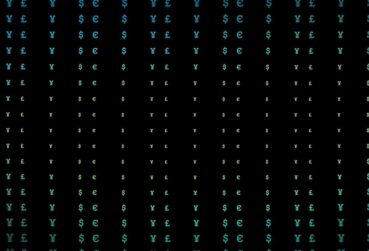 Dark green, yellow vector background with EUR, USD, GBP, JPY.