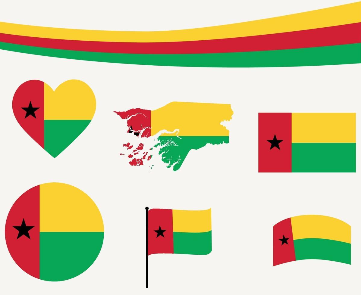 Guinea Bissau Flag Map Ribbon Heart Icons Vector Illustration Abstract