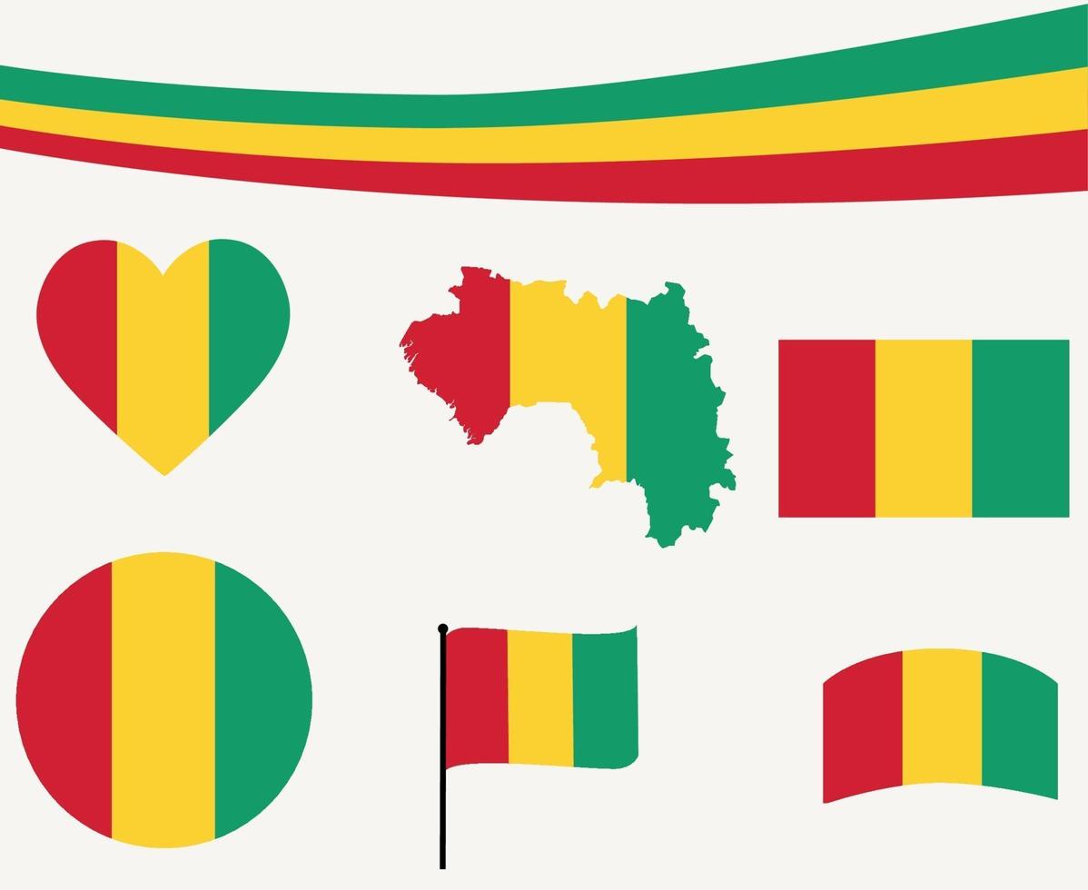 Bandera de Guinea mapa cinta y los iconos del corazón ilustración vectorial abstracto vector