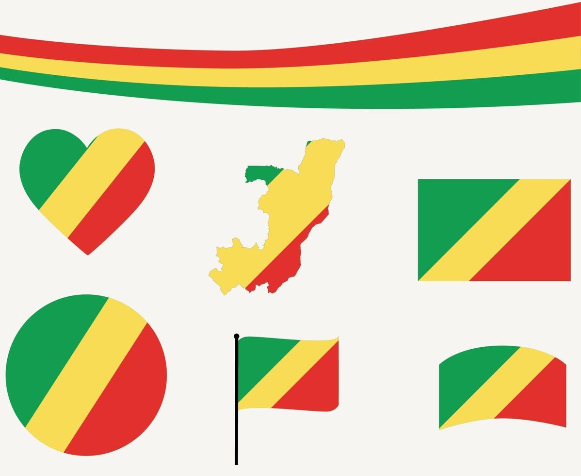 republic of the congo Flag Map Ribbon And Heart Icons Vector Abstract