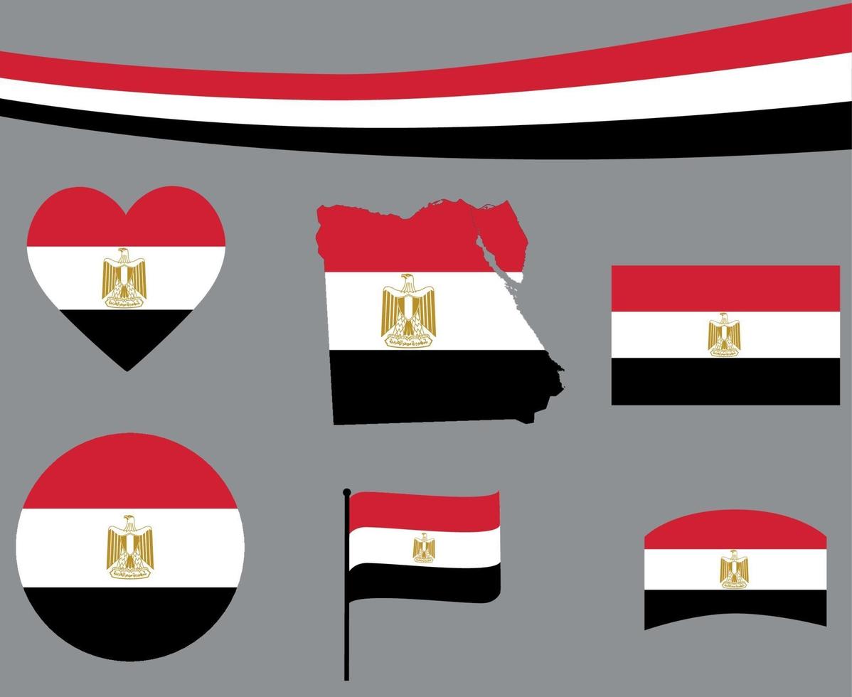 Egypt Flag Map Ribbon And Heart Icons Vector Illustration Abstract