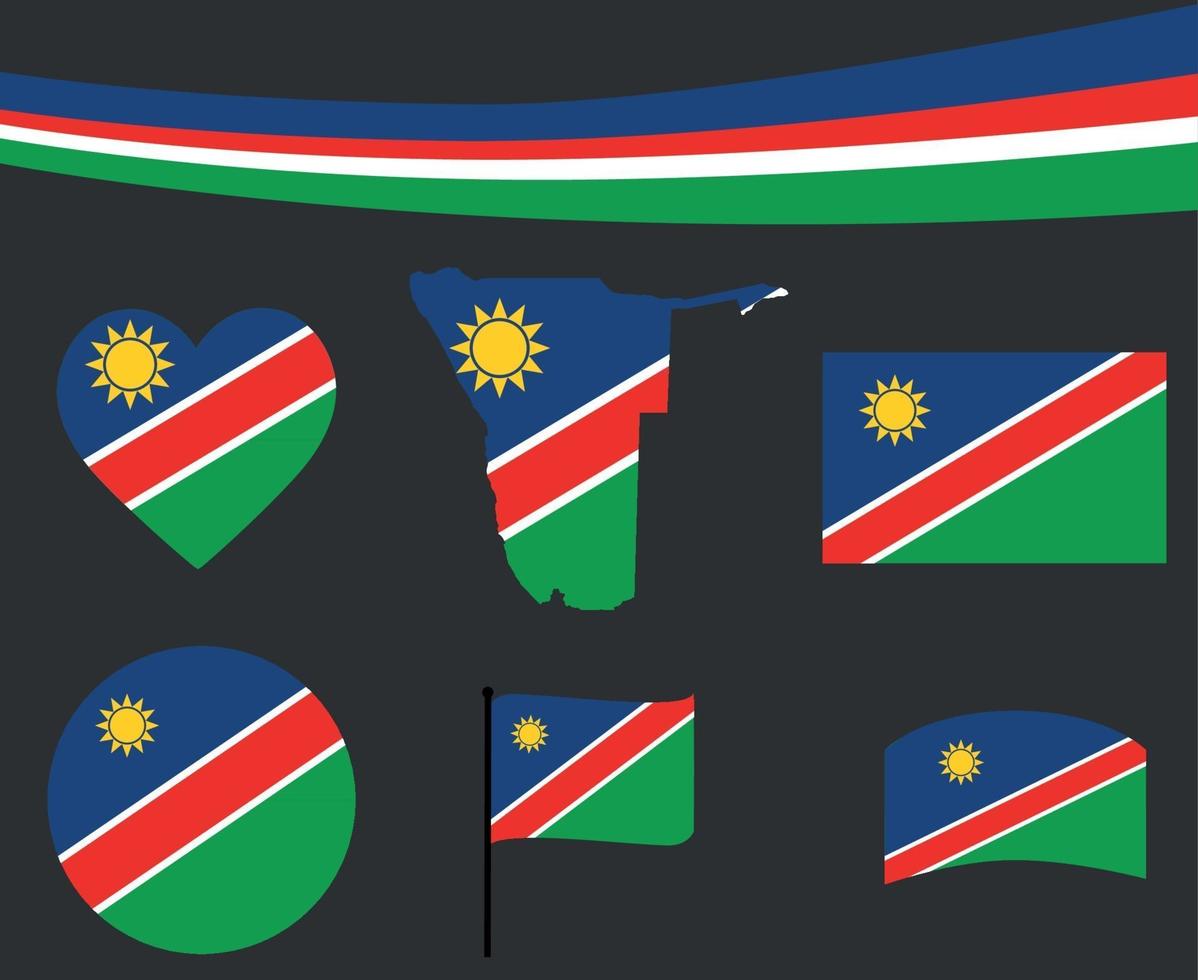 Namibia Flag Map Ribbon And Heart Icons Vector Illustration Abstract