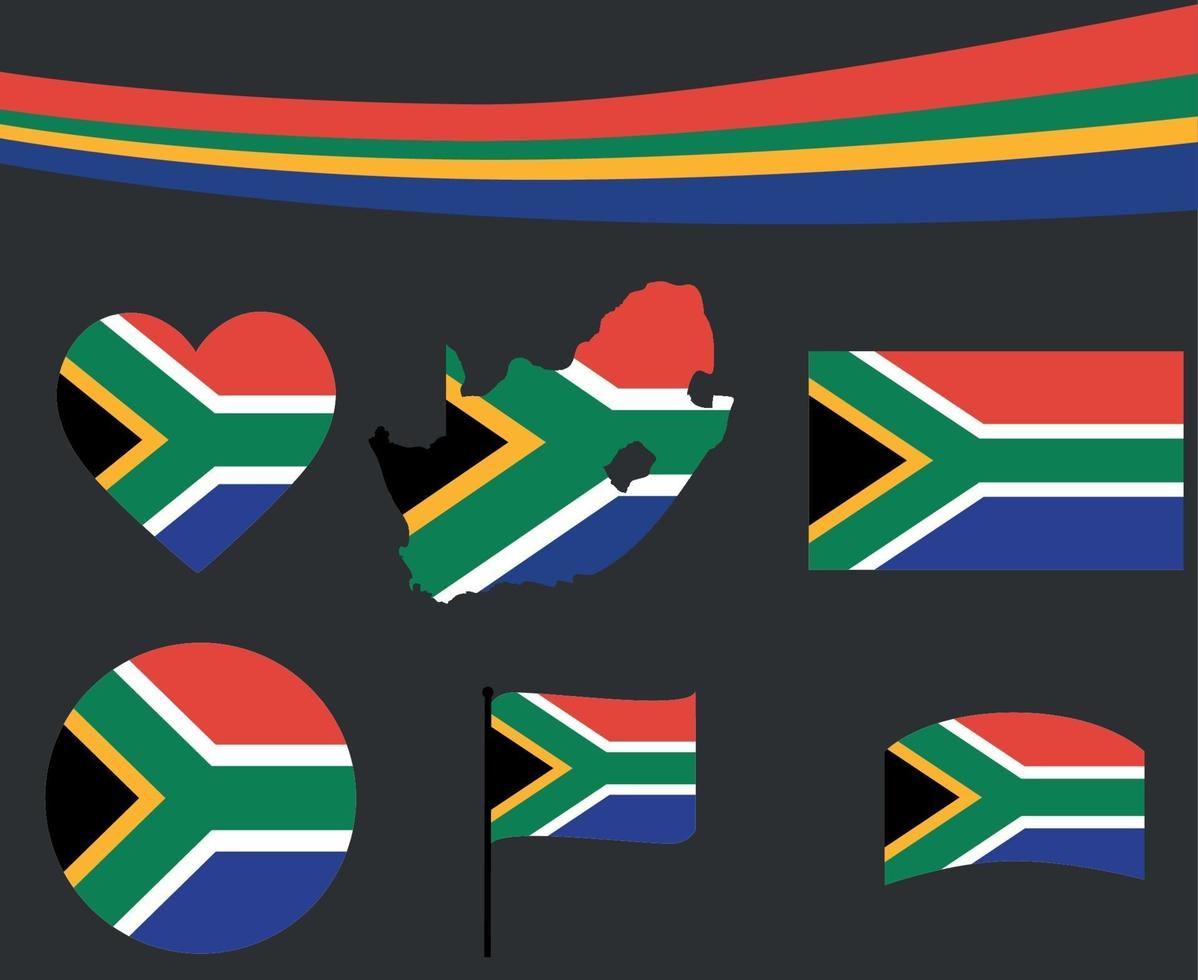 Sudáfrica bandera mapa cinta corazón iconos ilustración vectorial abstracto vector