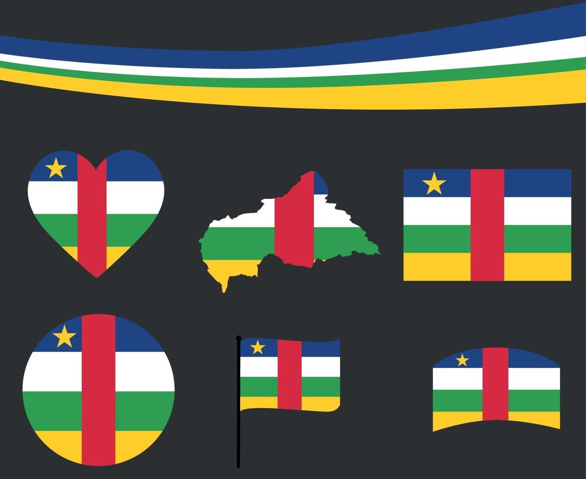 Central African Republic Flag Map Ribbon Heart Icons Vector Abstract