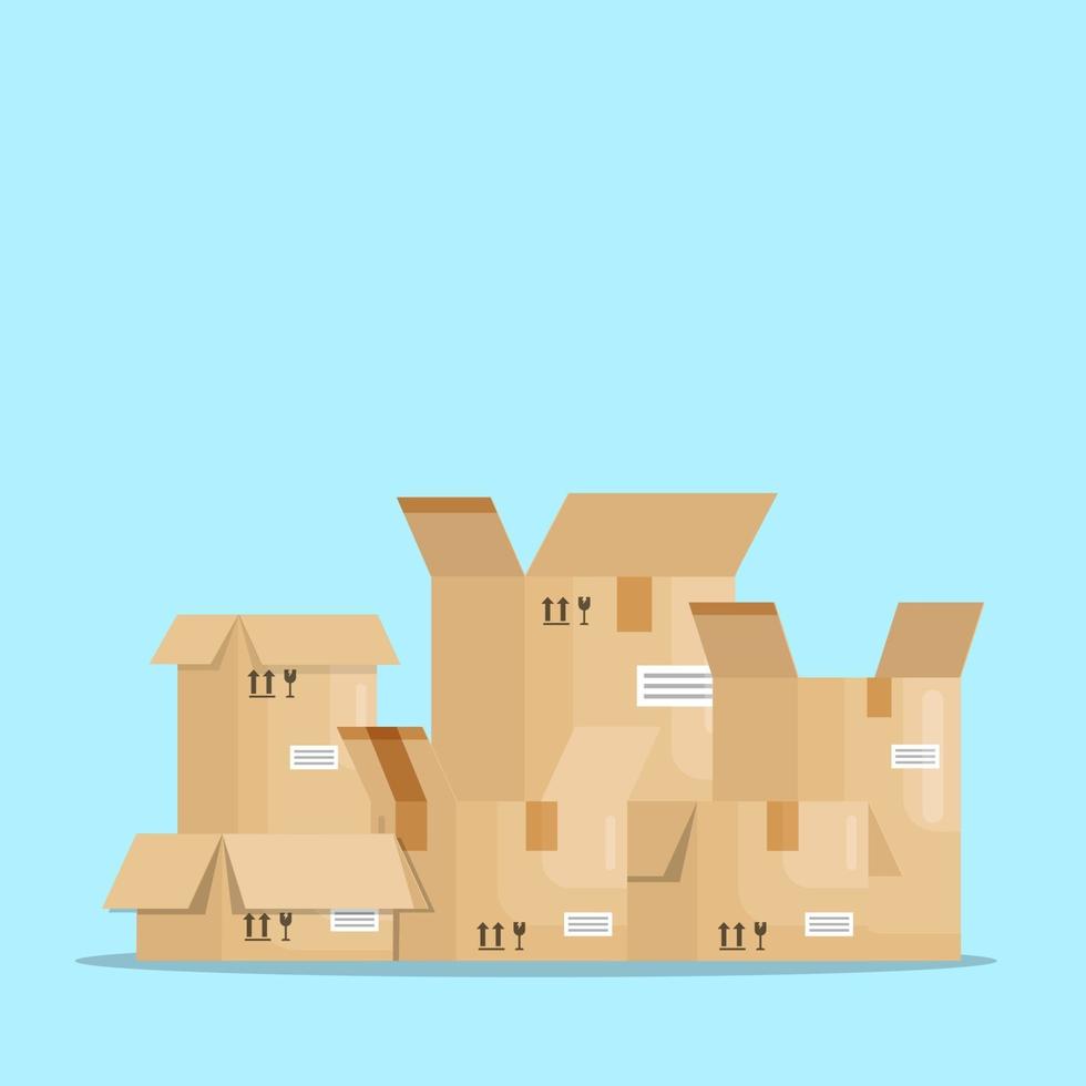 Abrir cajas de paquetería en blanco ilustración vectorial vector