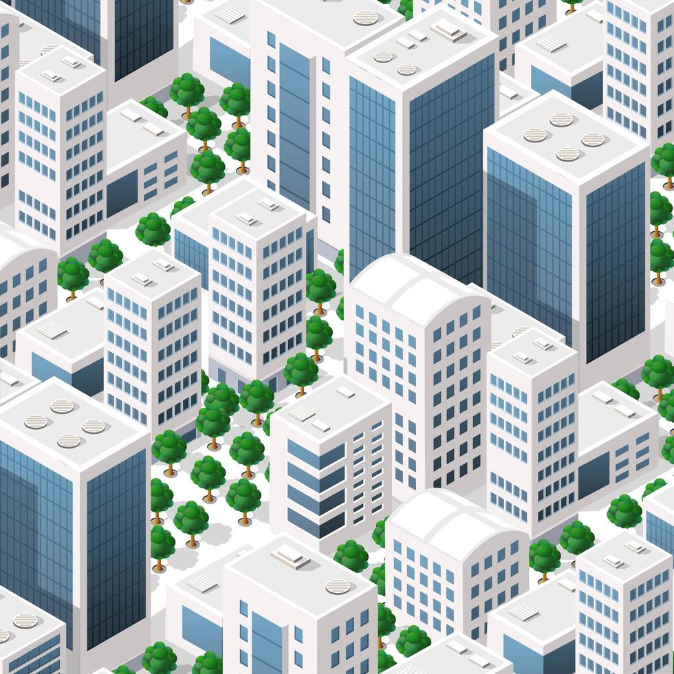 Isometric landscape structure of city buildings, skyscrapers, streets vector