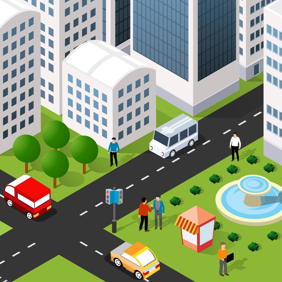 Lifestyle illustration of the city block with people vector