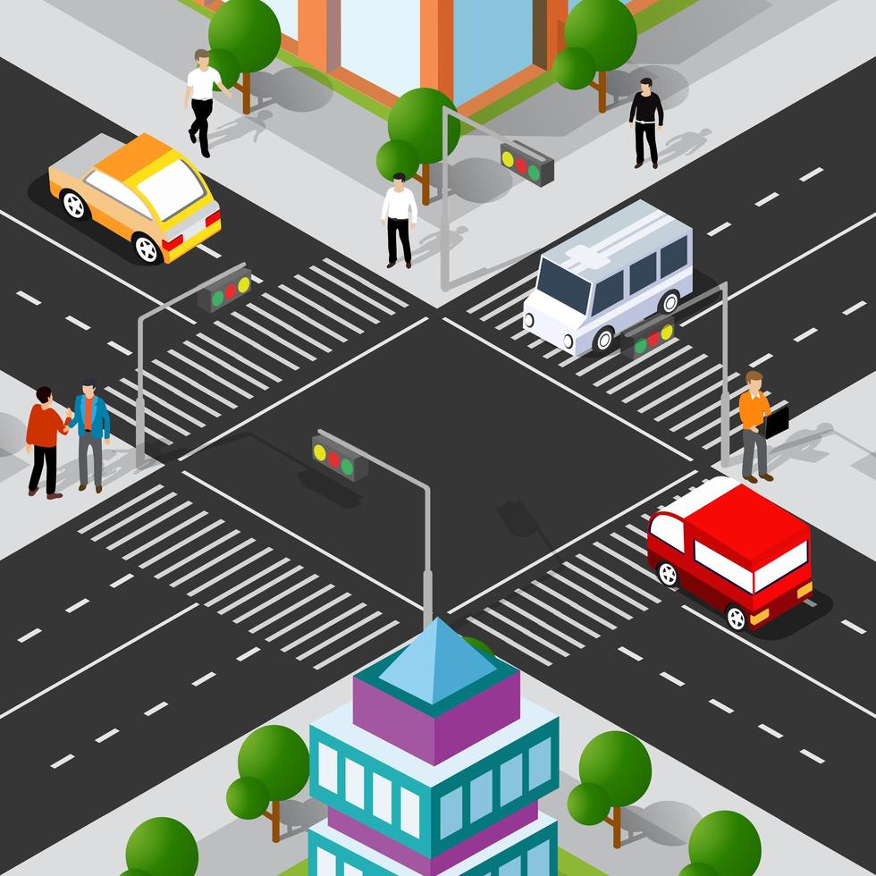 Ilustración de cruce de caminos de estilo de vida de la cuadra de la ciudad con personas vector