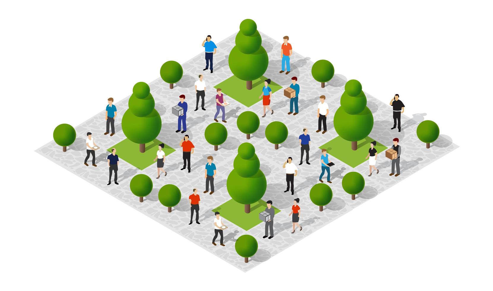 Isometric Park city walking holidaymakers joyful people vector