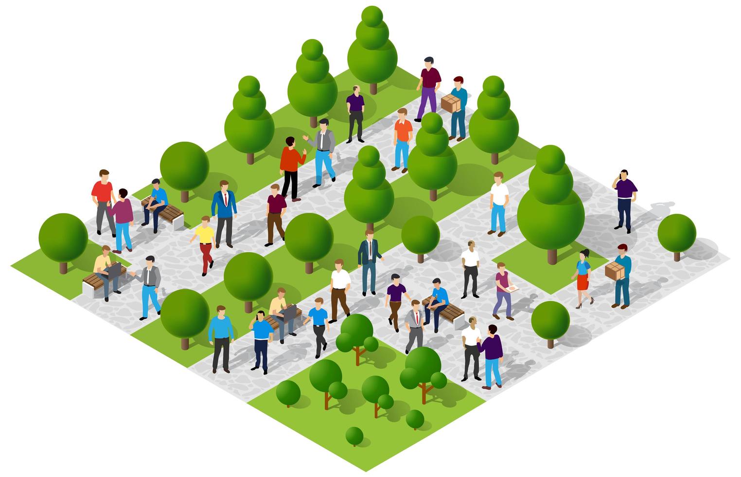 Isometric Park city walking holidaymakers joyful people vector