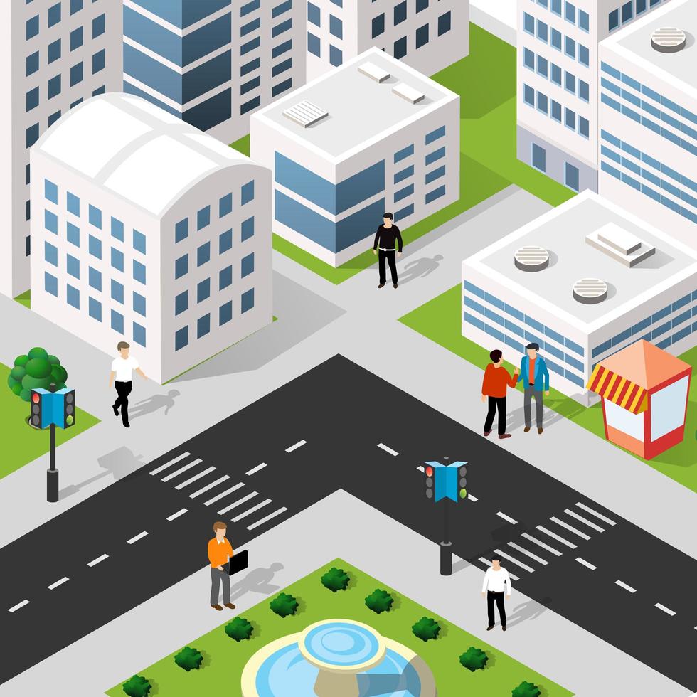 Lifestyle illustration of the city block with people vector