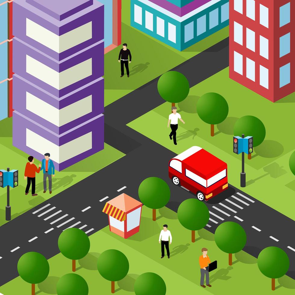 Lifestyle illustration of the city block with people vector