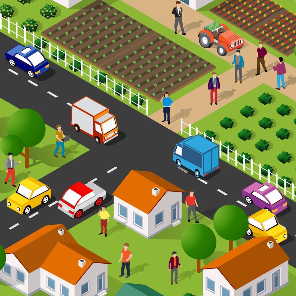 Isometric street people crossroads 3D illustration of a city vector