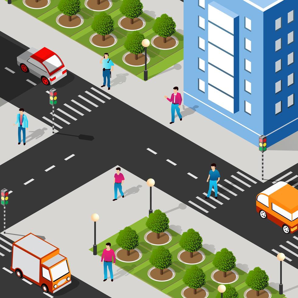 Lifestyle scene urban Isometric 3D illustration of a city vector