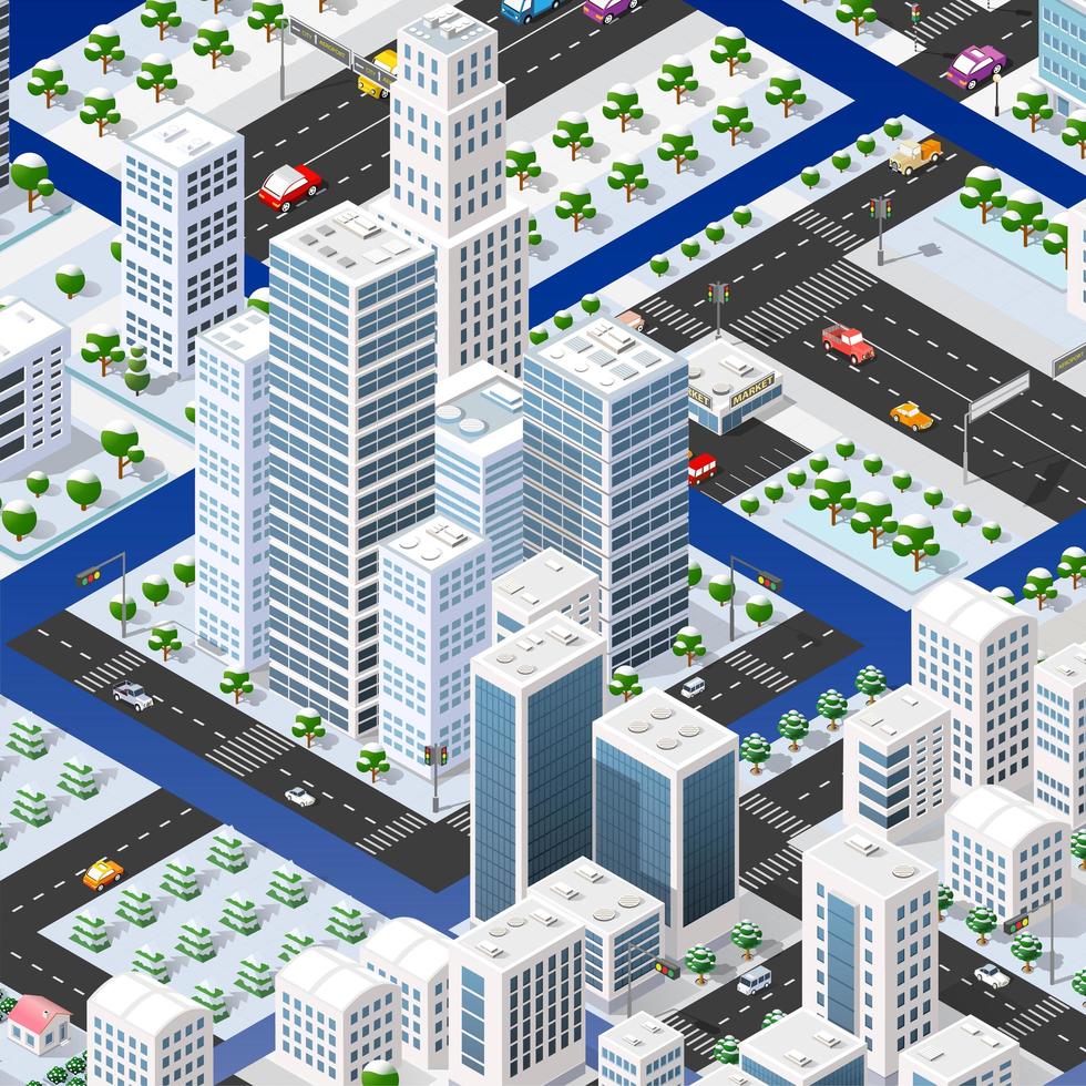 Isometric set of blocks module of areas of the city construction vector