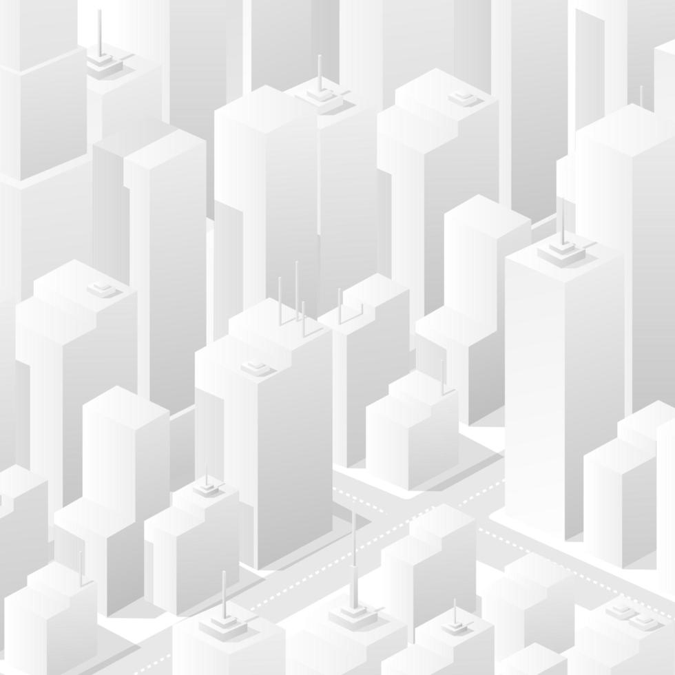 City white bleached isometric map, consisting of skyscrapers vector