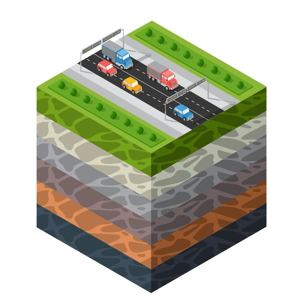 Highway traffic Soil layers geological and underground vector