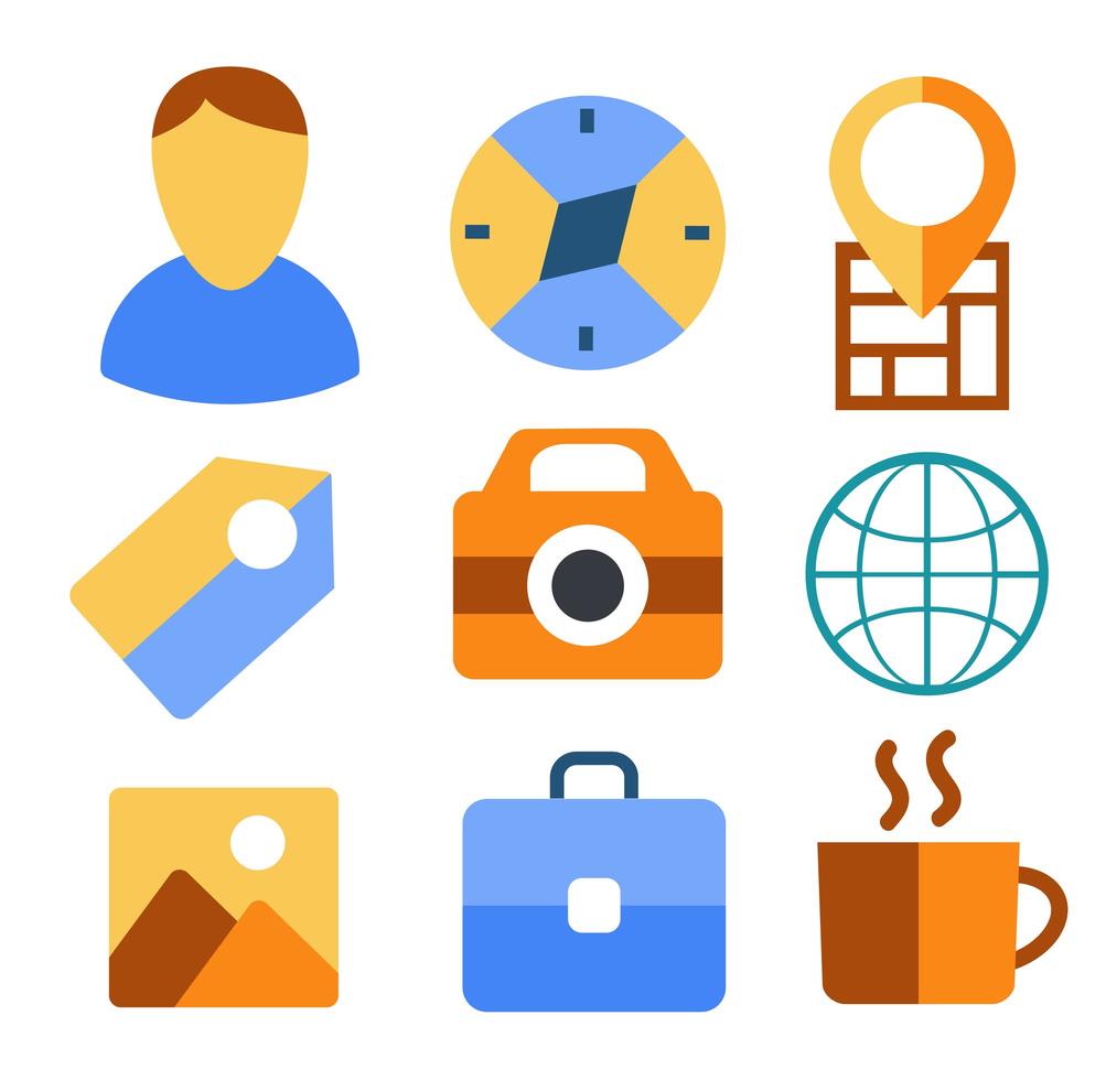 Travel set icons flat for design and vector
