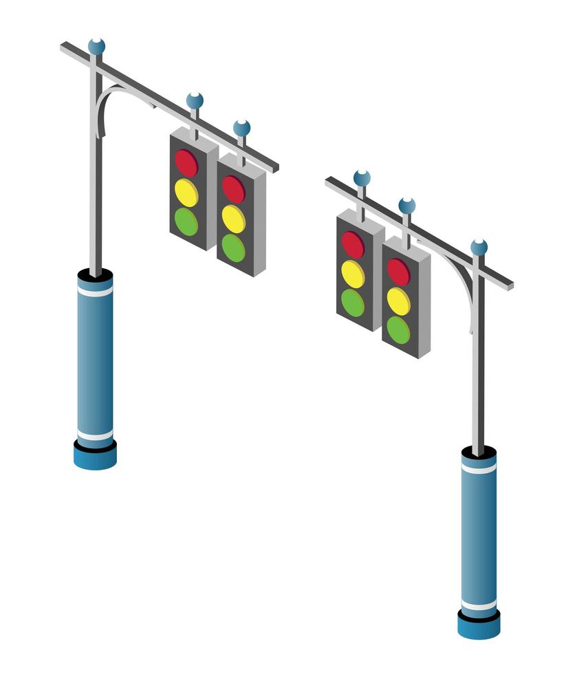 Isometric lamp lights for city traffic jams vector