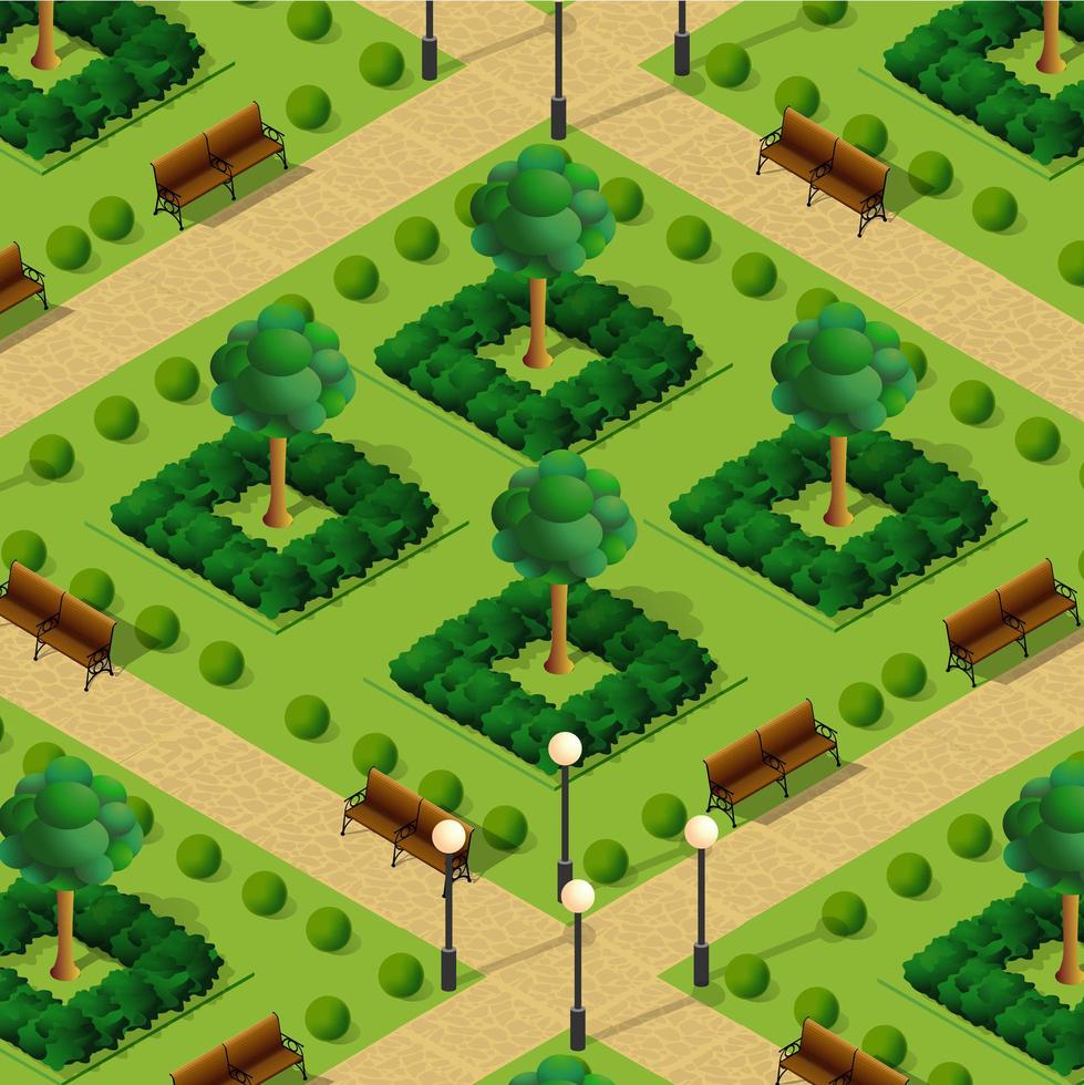 Lifestyle illustration of urban life. Isometric city park vector