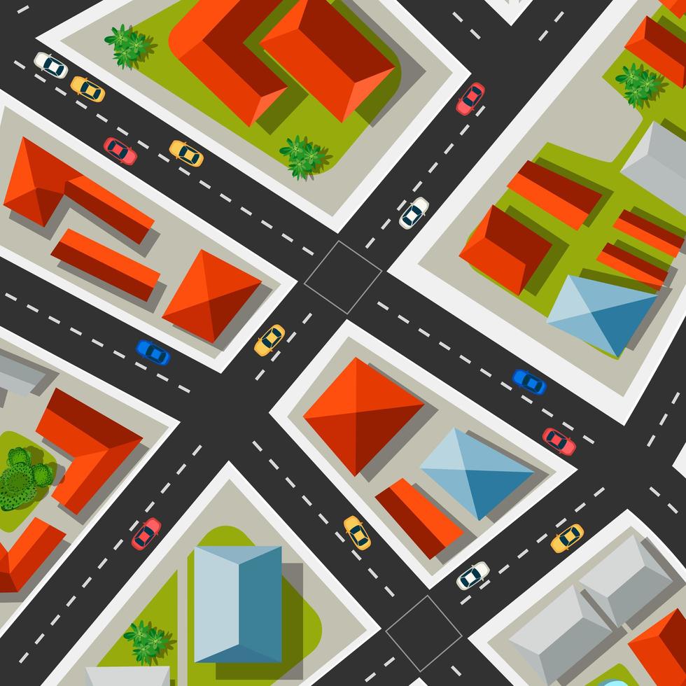 Top view of the Urban crossroads with cars vector