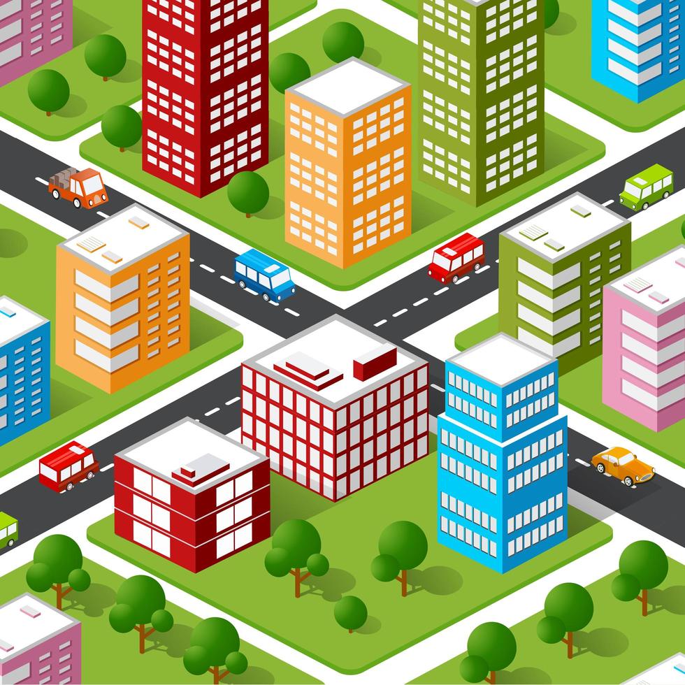 Isometric 3d street downtown architecture district part vector