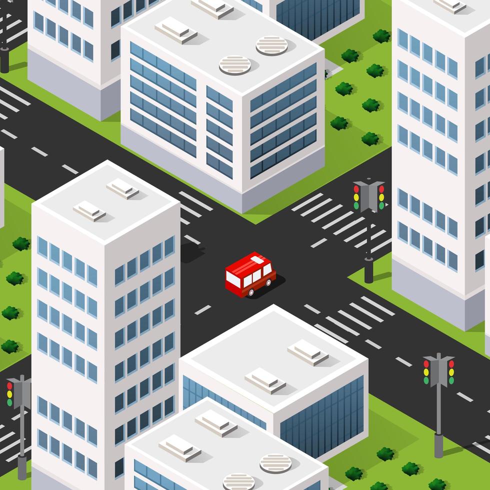 Isometric 3d downtown city block district part of the city with vector