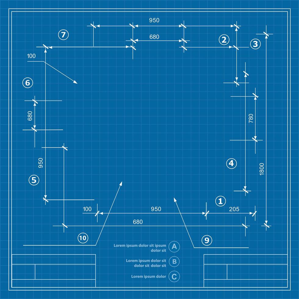 Template drawing plan scheme with dimensions, strings vector