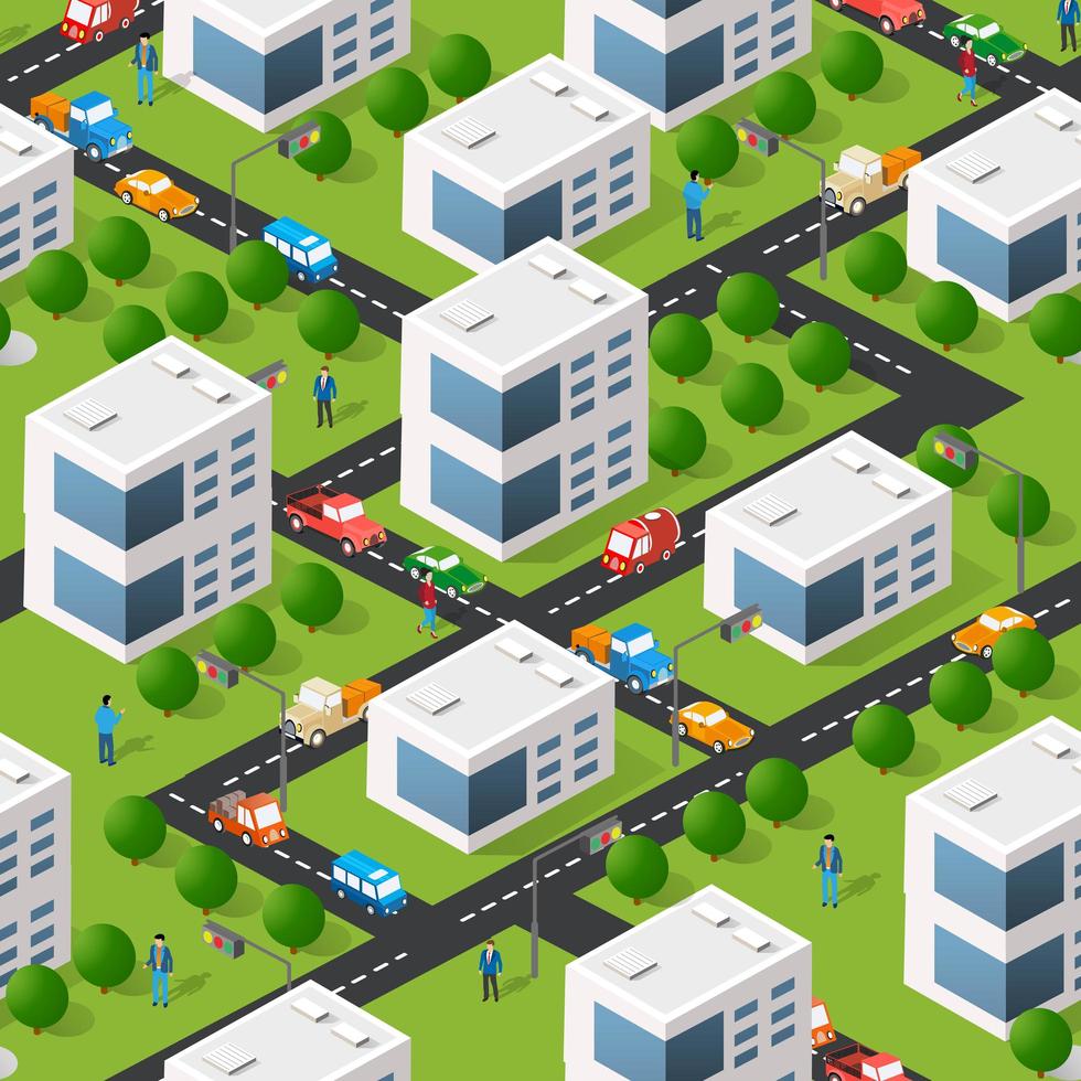 Lifestyle scene urban Isometric 3D illustration of a city block vector