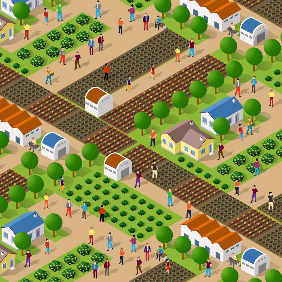 Rural isometric nature ecological farm with beds vector