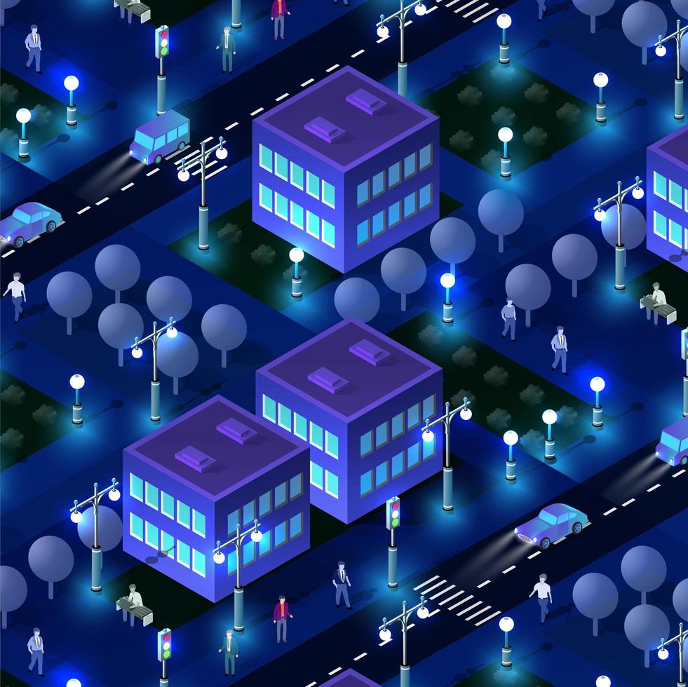 The night smart city people background 3D future vector