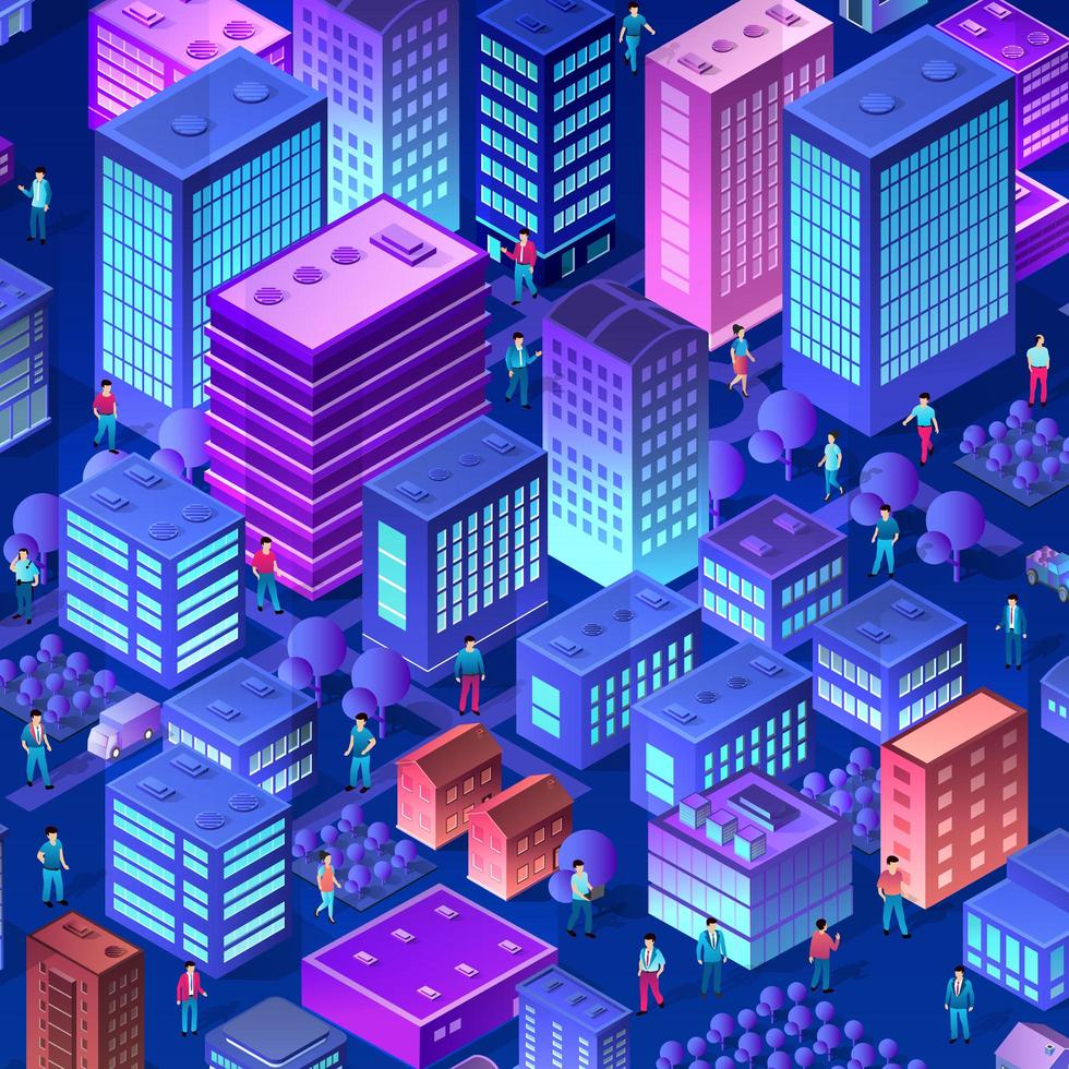 The night smart city people background 3D future vector