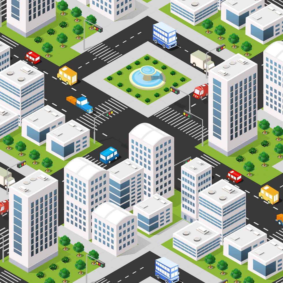 Urban isometric 3D illustration of city block with houses vector