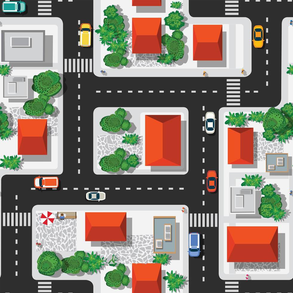 Top view of the city seamless pattern of streets, roads, vector