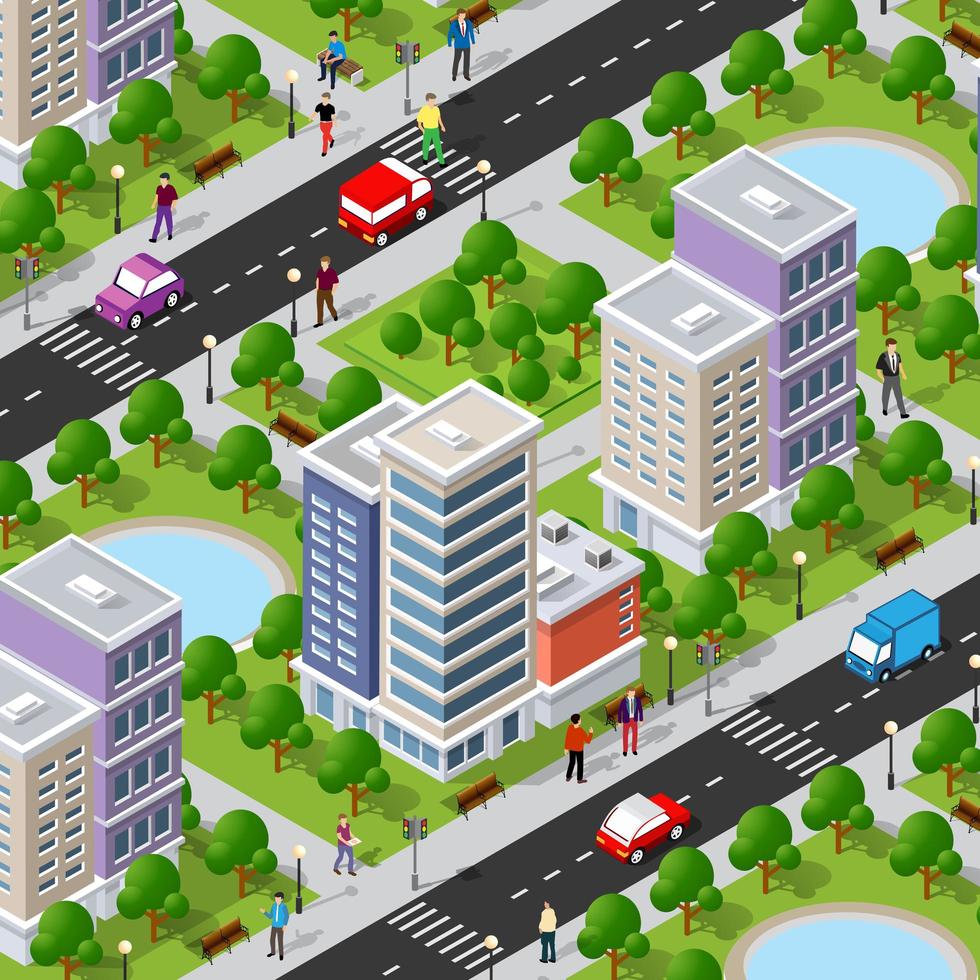 Isometric 3d street downtown architecture district part vector