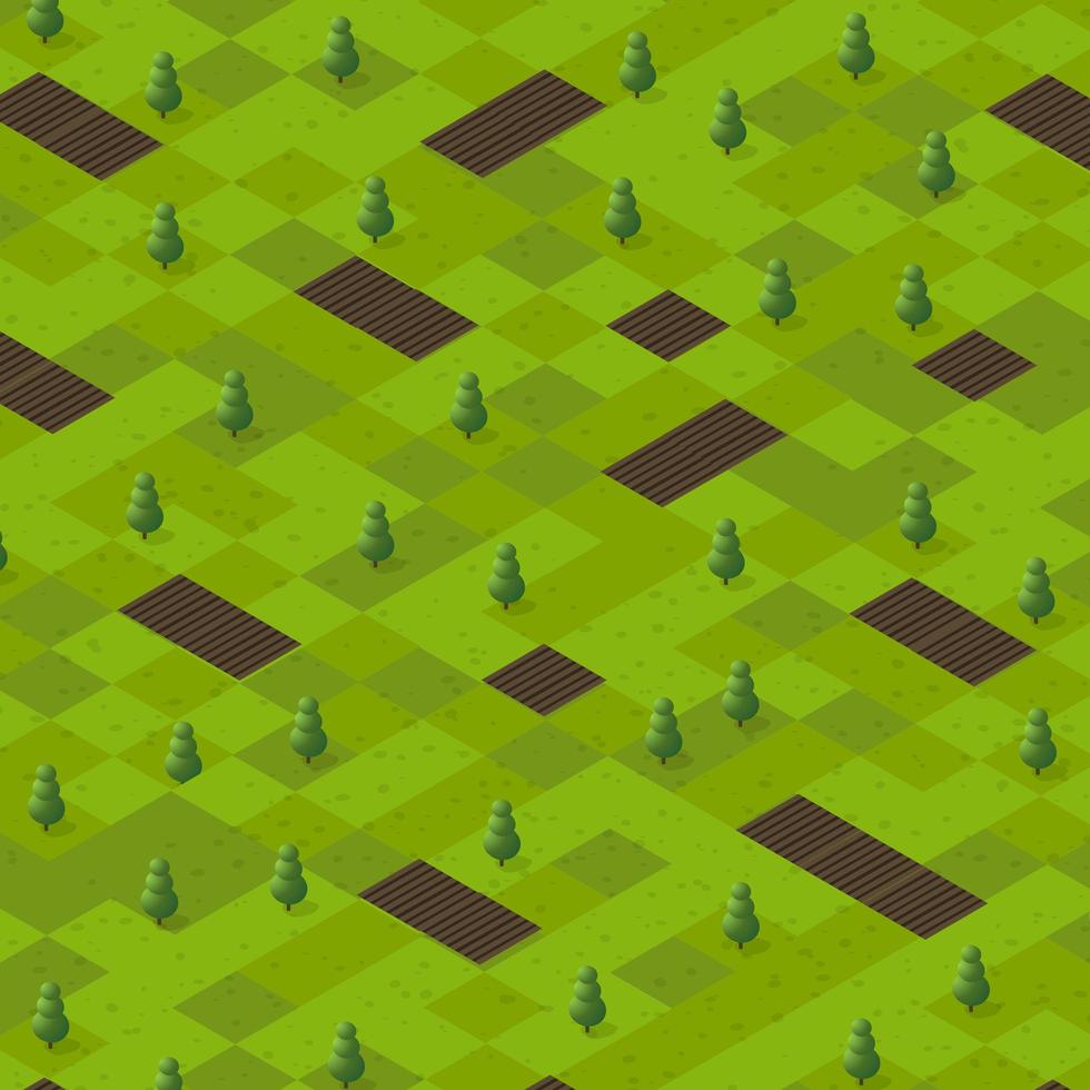 Garden park Isometric forestry landscape green view projection vector
