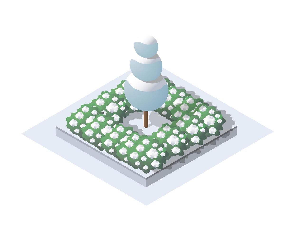Isometric Winter Park with snow, trees vector
