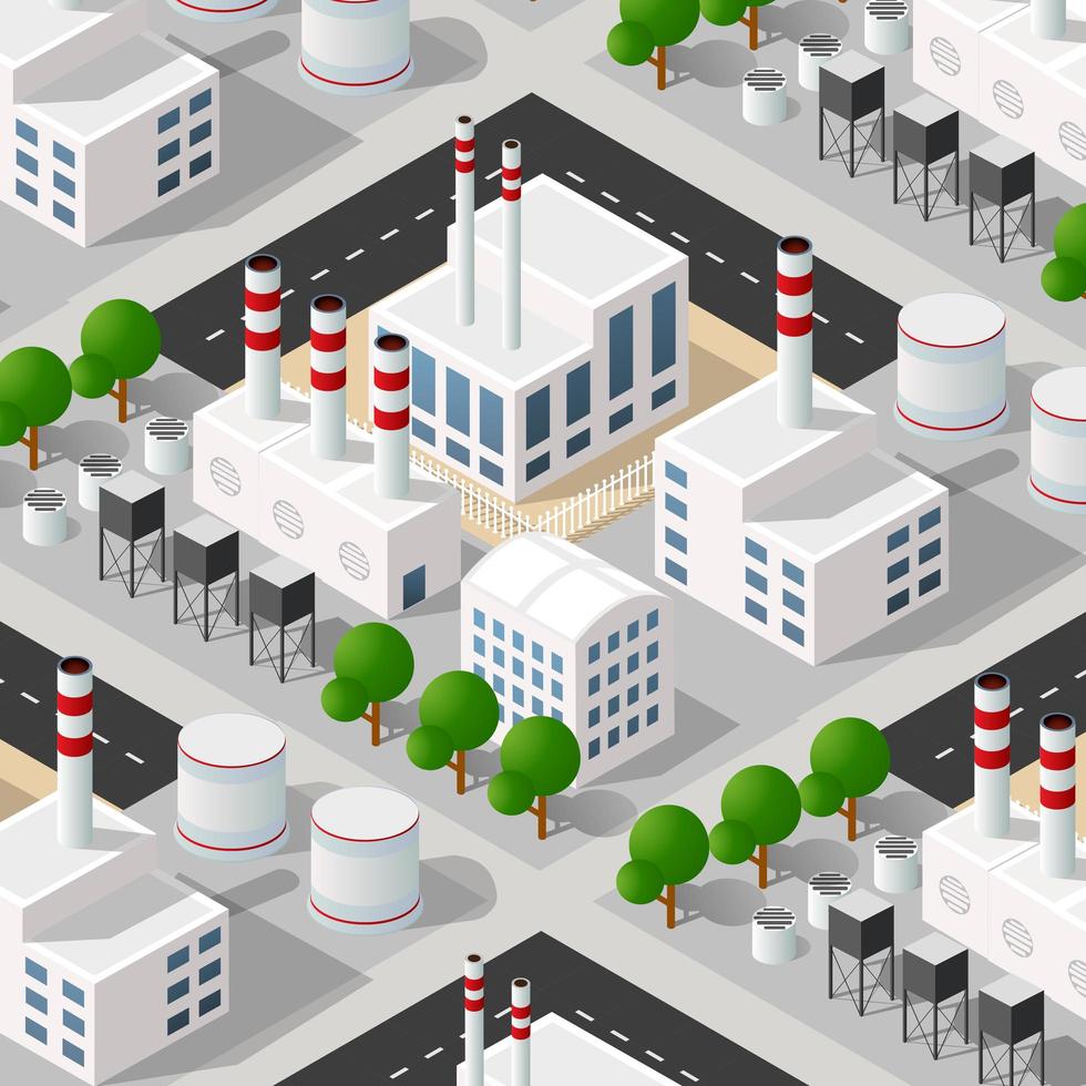 Ilustración isométrica 3d de la ciudad del distrito industrial. vector