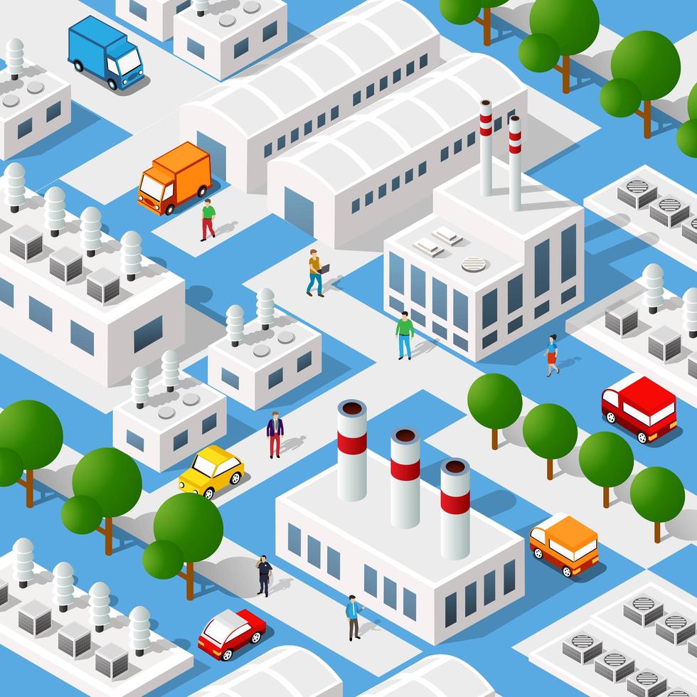 City plant factory industrial isometric urban design vector