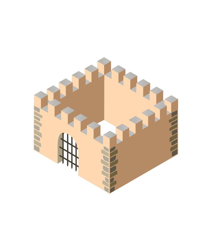 Fort ancient historic antique fortress castle isometric building vector