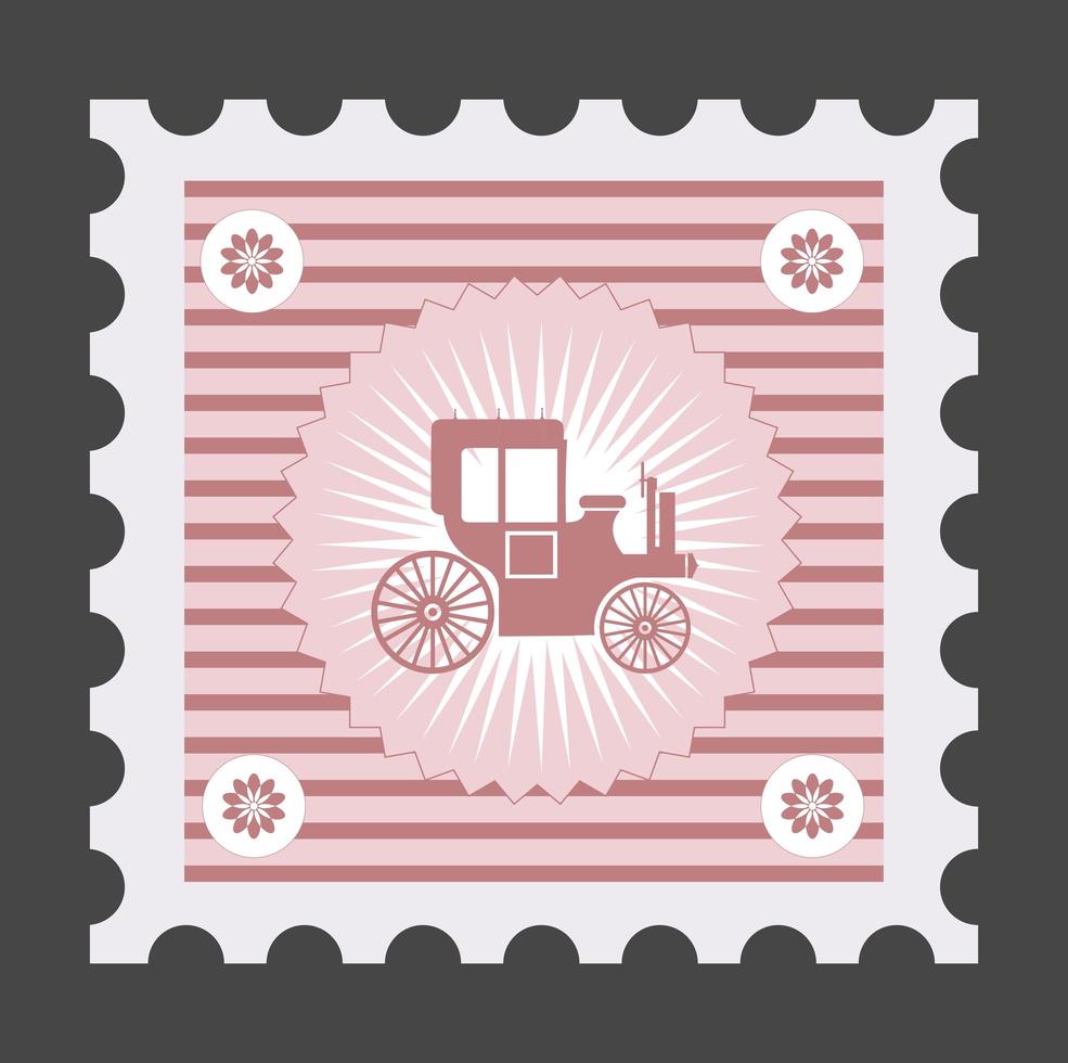 Old postage stamp with the image of vehicles vector