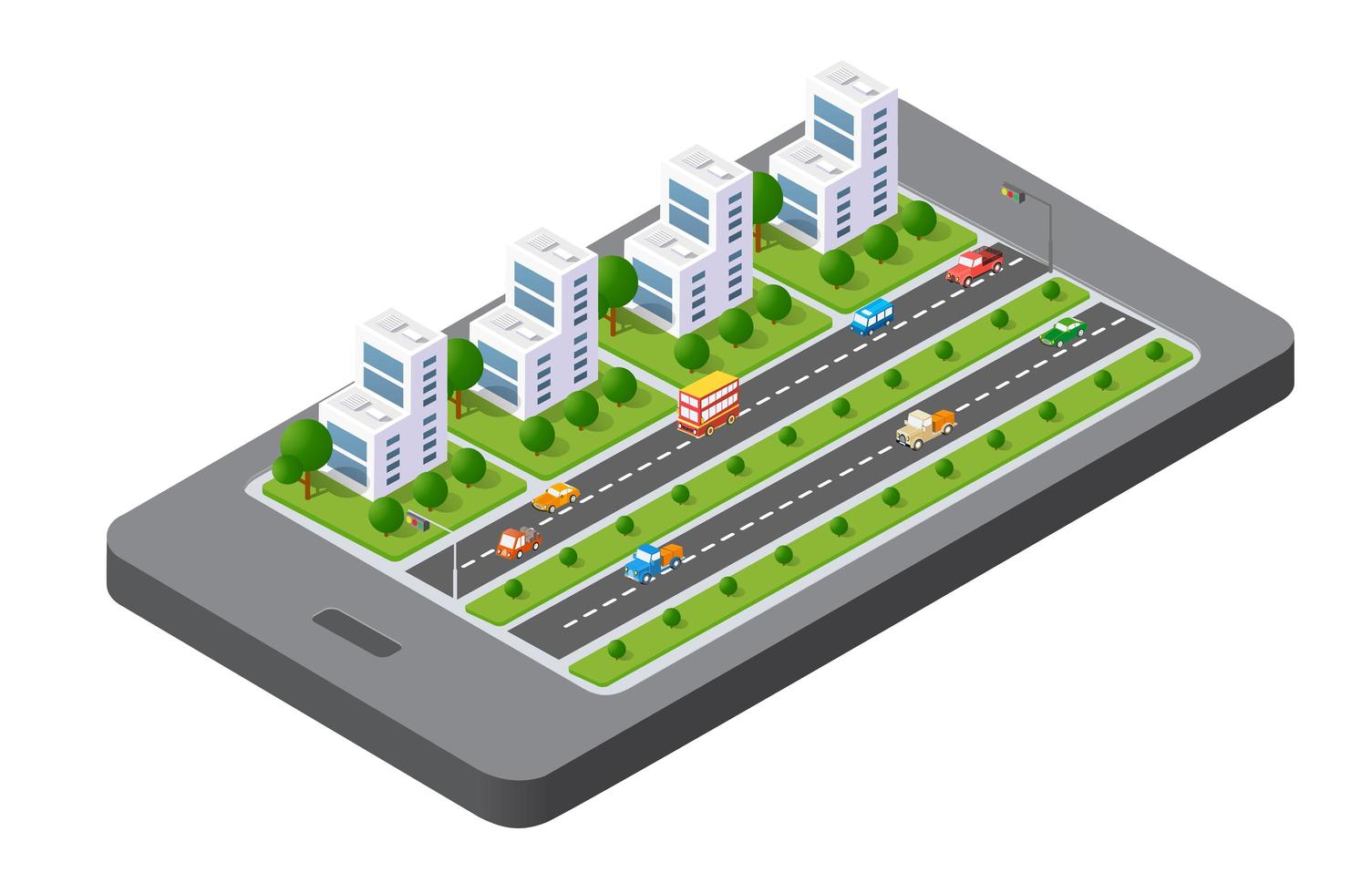 Mapa 3d del teléfono móvil isométrico de la ciudad. vector