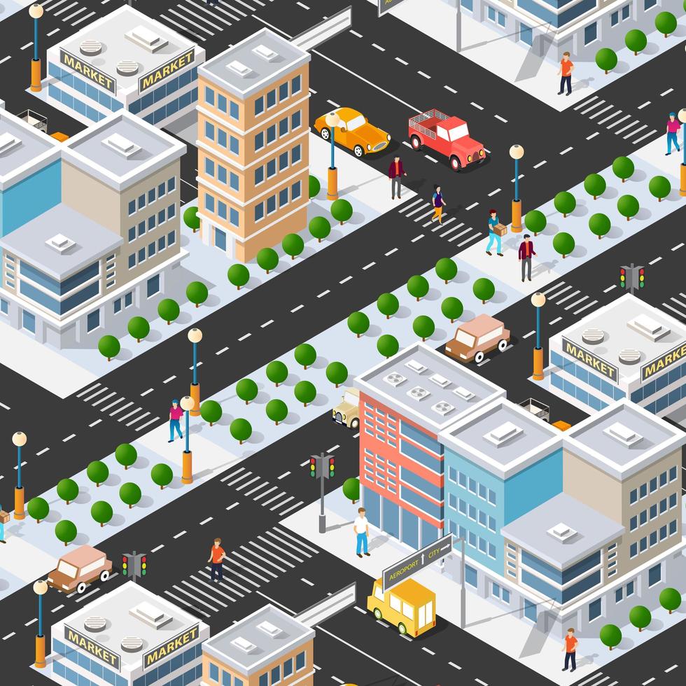 Isometric 3d street downtown architecture district part vector