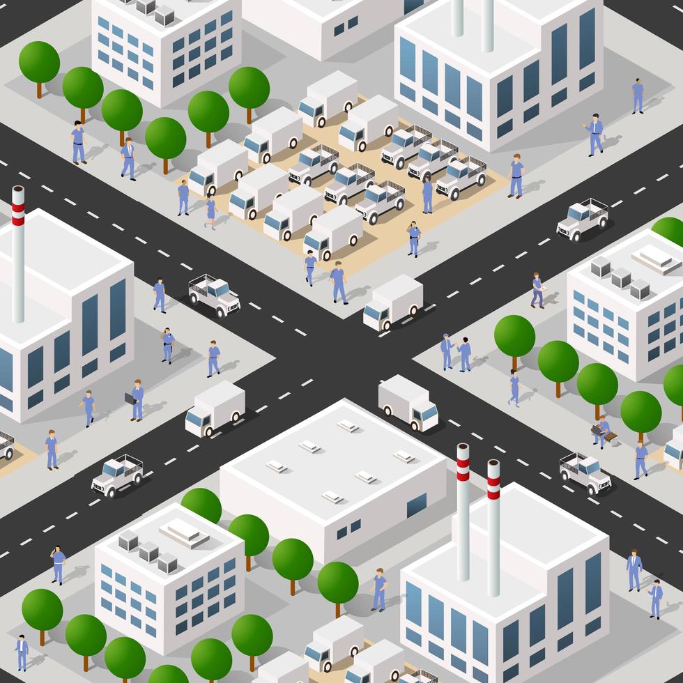 Isometric 3D illustration of the Industrial district city vector