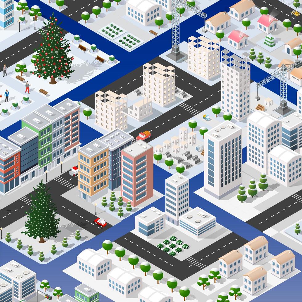 Isometric set of blocks module of areas of the city construction vector