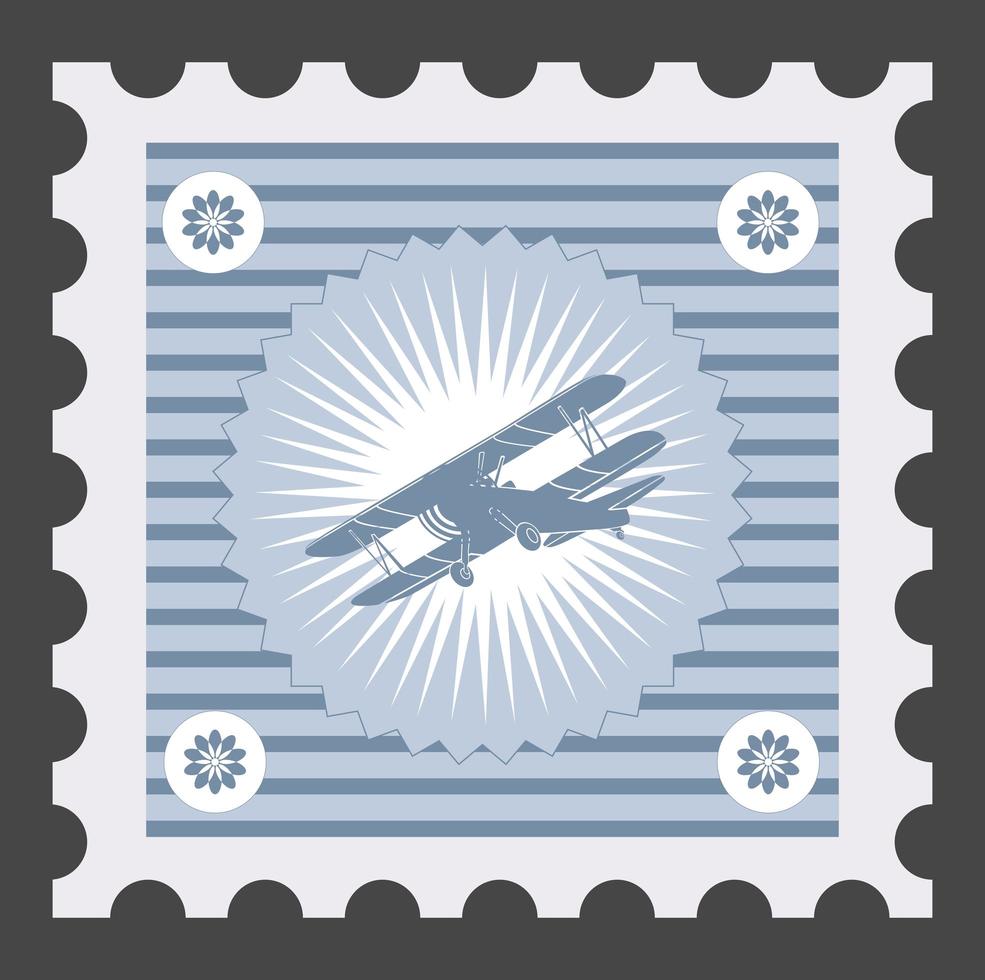 Old postage stamp with the image of airplane vector