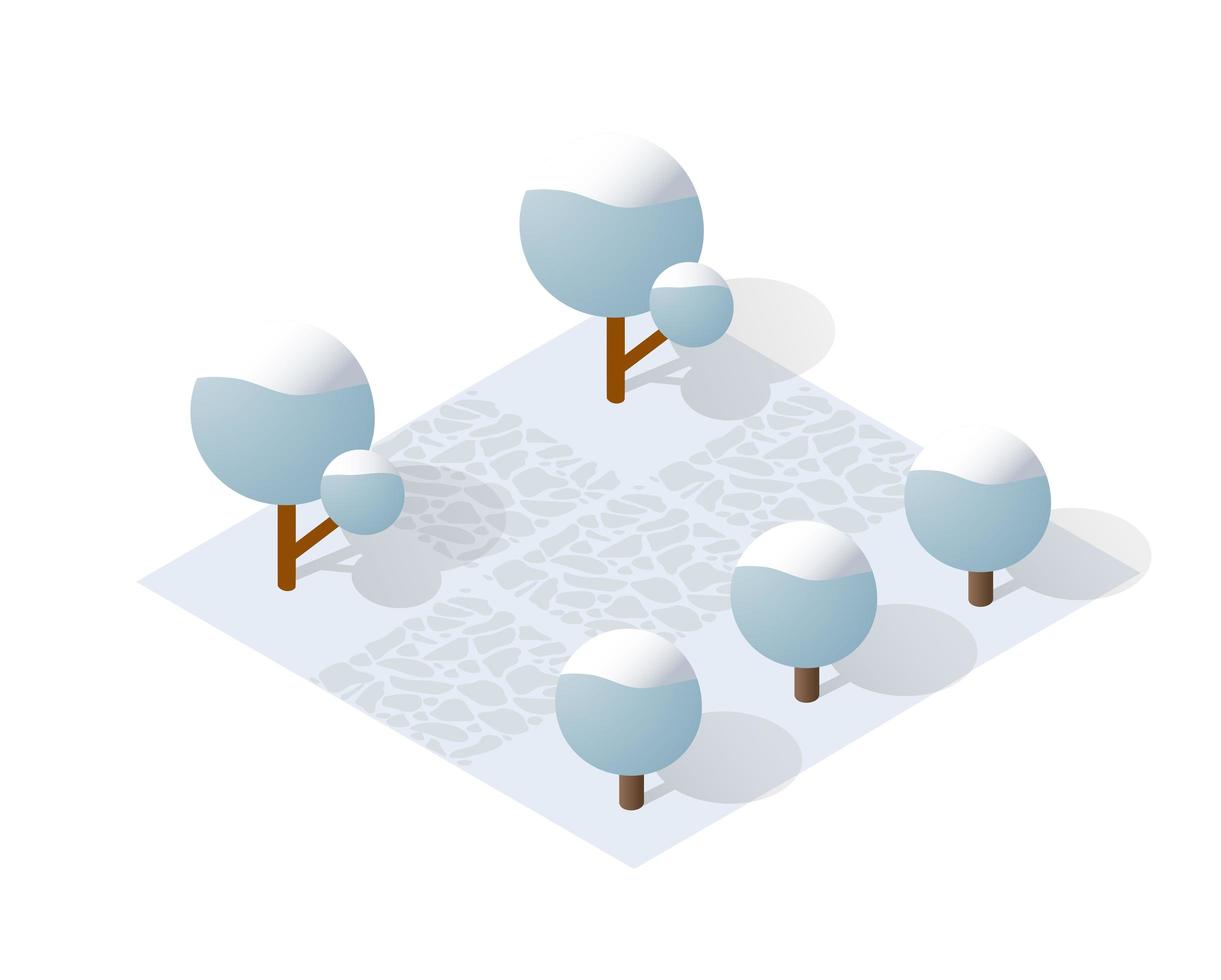 Isometric Winter Park with snow, trees vector