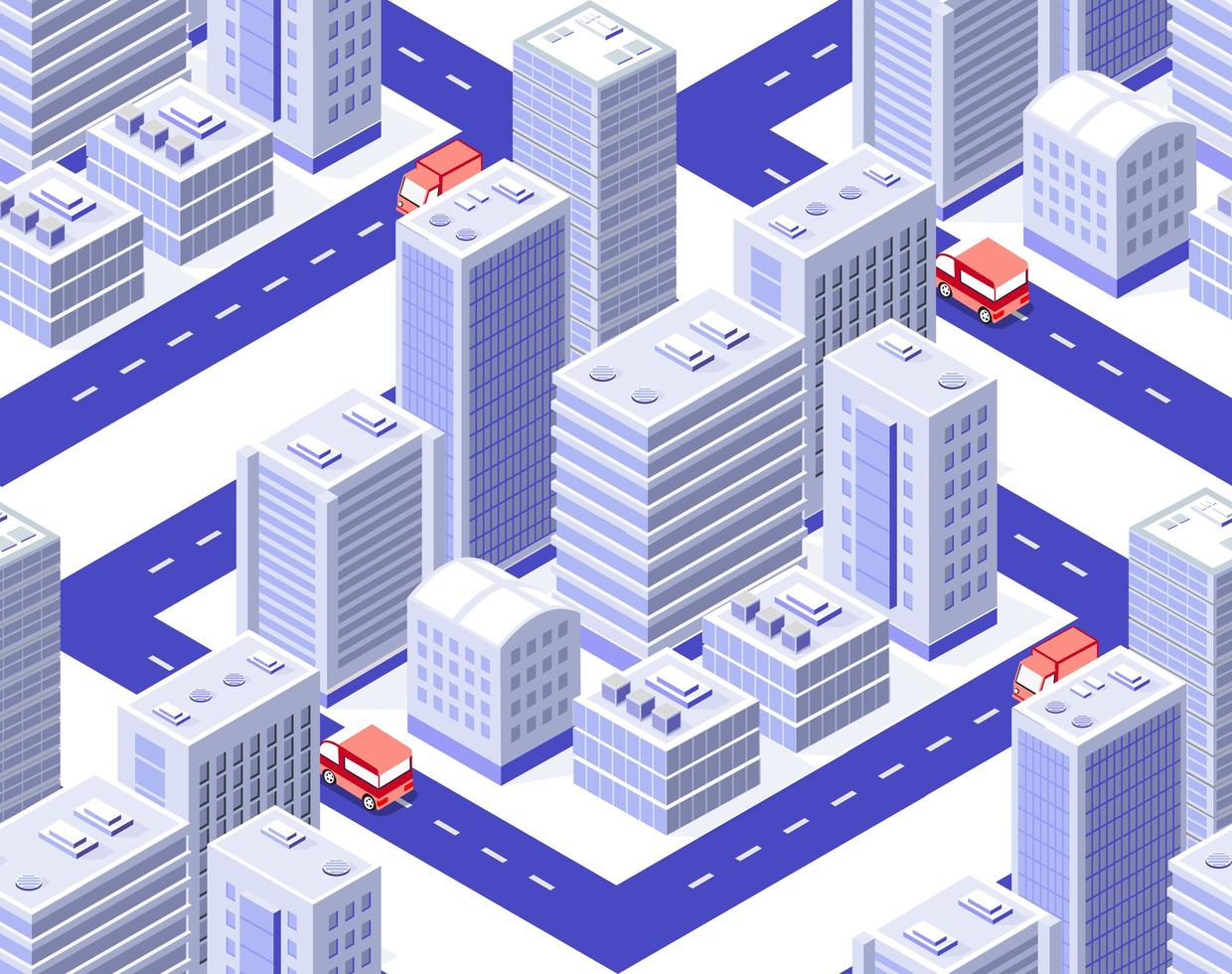 Seamless repeating pattern city isometric architecture business vector